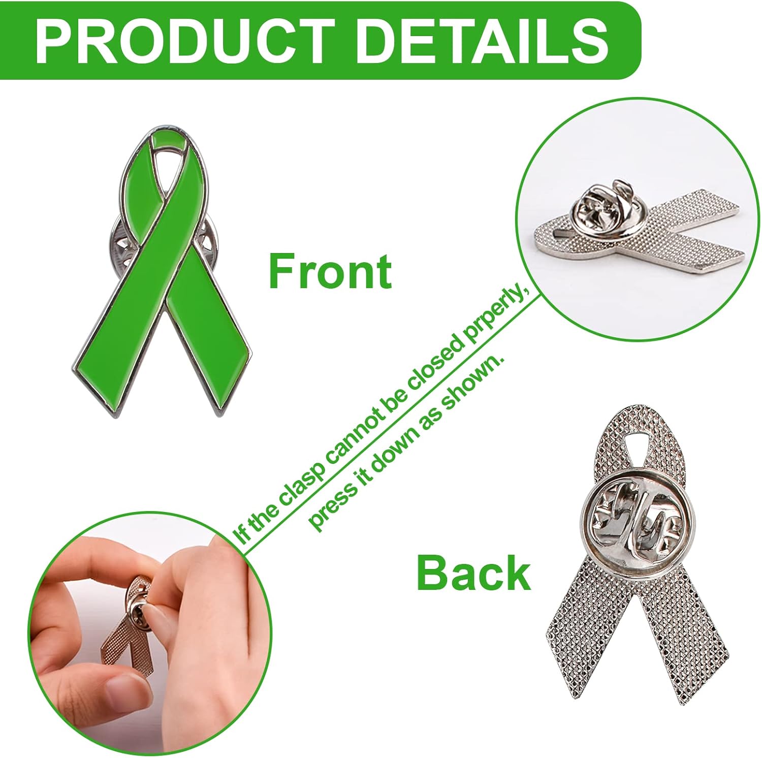 WANDIC Metal Ribbon Pins, Silver Back Ribbon Brooches Cancer Awareness Lapel Pins Hope Pins Enamel Jewelry Pins for Men Women Ladies (Lime Green, 50 pcs) - Image 3