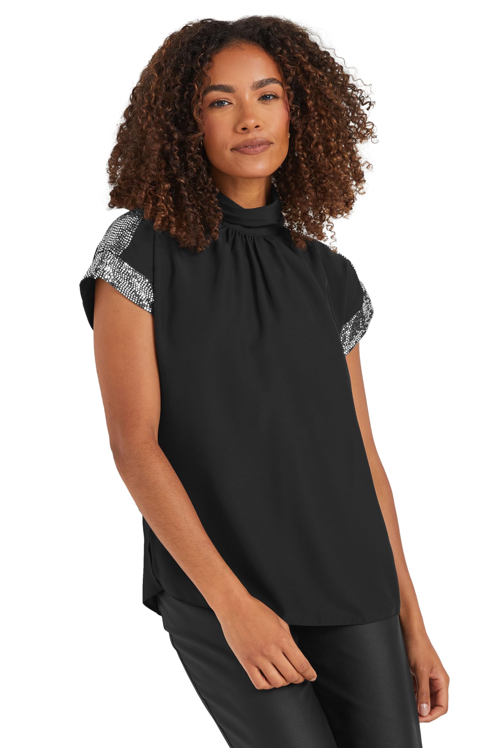 M&Co Women's Black Sequin Sleeve Top In | Size: 12