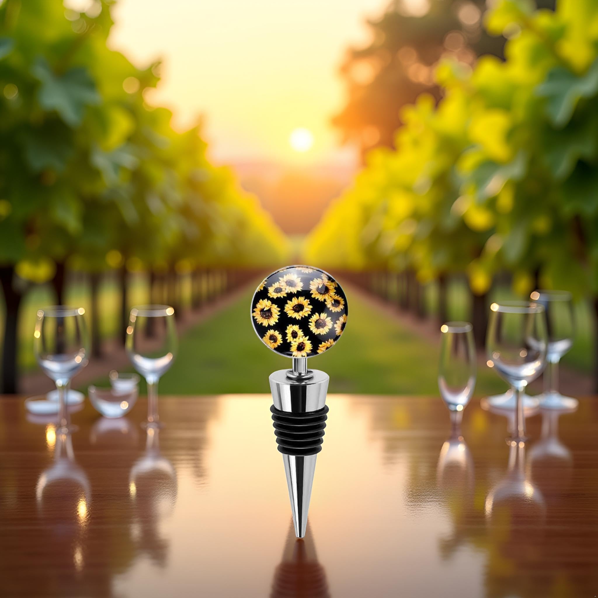 Tapones decorativos de girasol para botella de vino, tapón para botella de vino con hermoso vaso artístico, tapones para botellas de bebidas para regalos, bares, fiestas de vacaciones, bodas, tapones 7