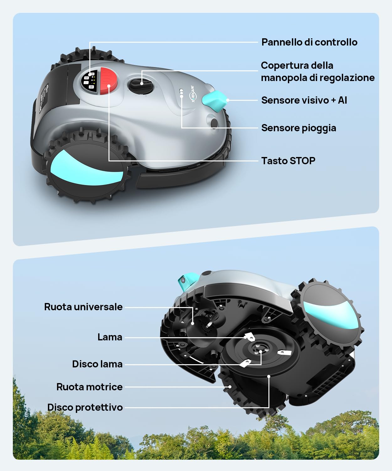 YARDCARE V100 Robot Tagliaerba a Batteria con Navigazione Visiva, Rilevamento di 150 Ostacoli, Robot Tosaerba Elettrico Fino a 150 m², Robot Tosaerba Eelettrico con Lame di Ricambio