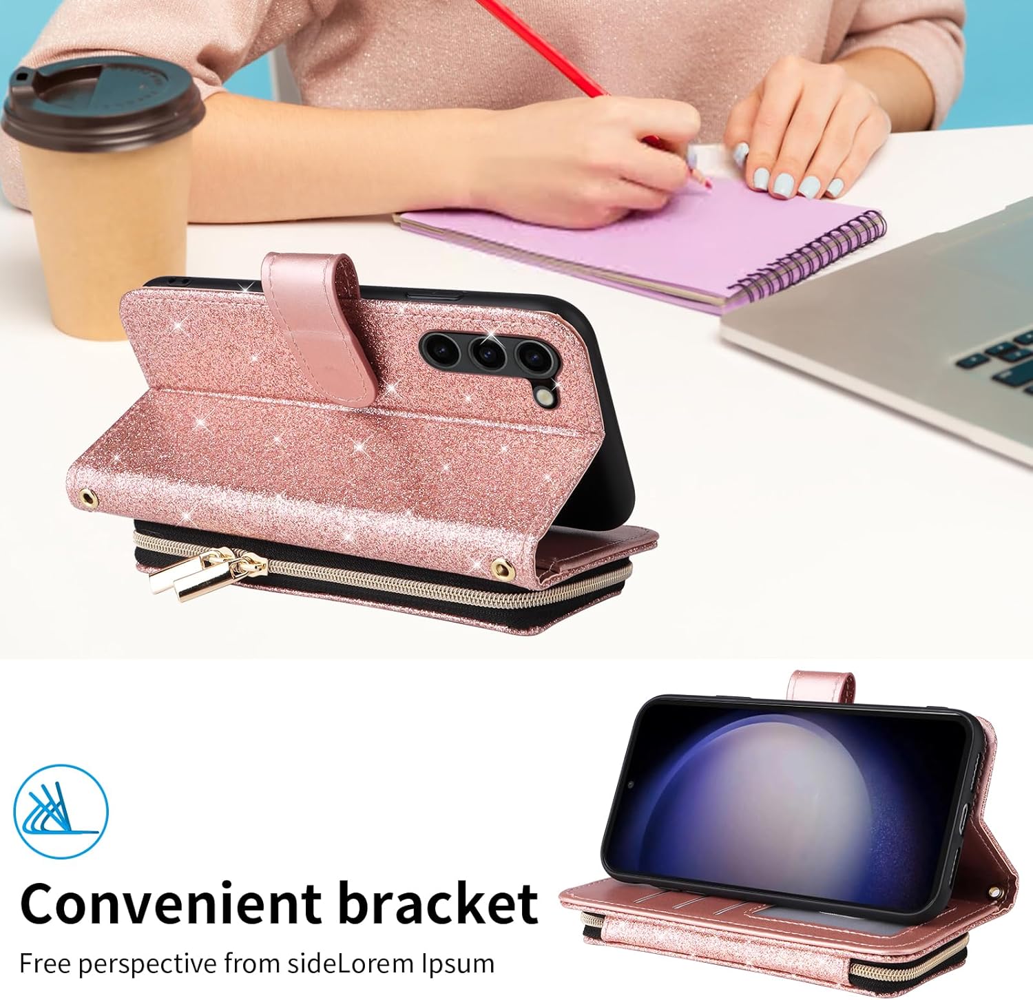Wallet Case for Samsung Galaxy Z Fold 5 5G 2023 with Wrist Strap,Crossbody Shoulder Strap,9+ Card Slots Zipper Purse,Luxury PU Leather Stand Cell Phone Cover for ZFold5 Z5 G Fold5 5Z Pink