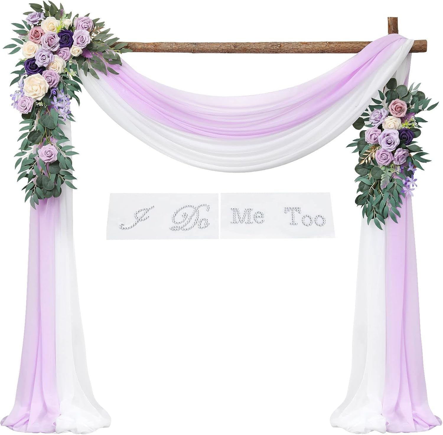 Artificial Wedding Arch Flowers Kit (Pack of 4),2 Pcs Floral Arrangement, 2 Pcs Fabric Drap, for Wedding Ceremony Bouquets and Reception Backdrop Decoration Lilac & Cream