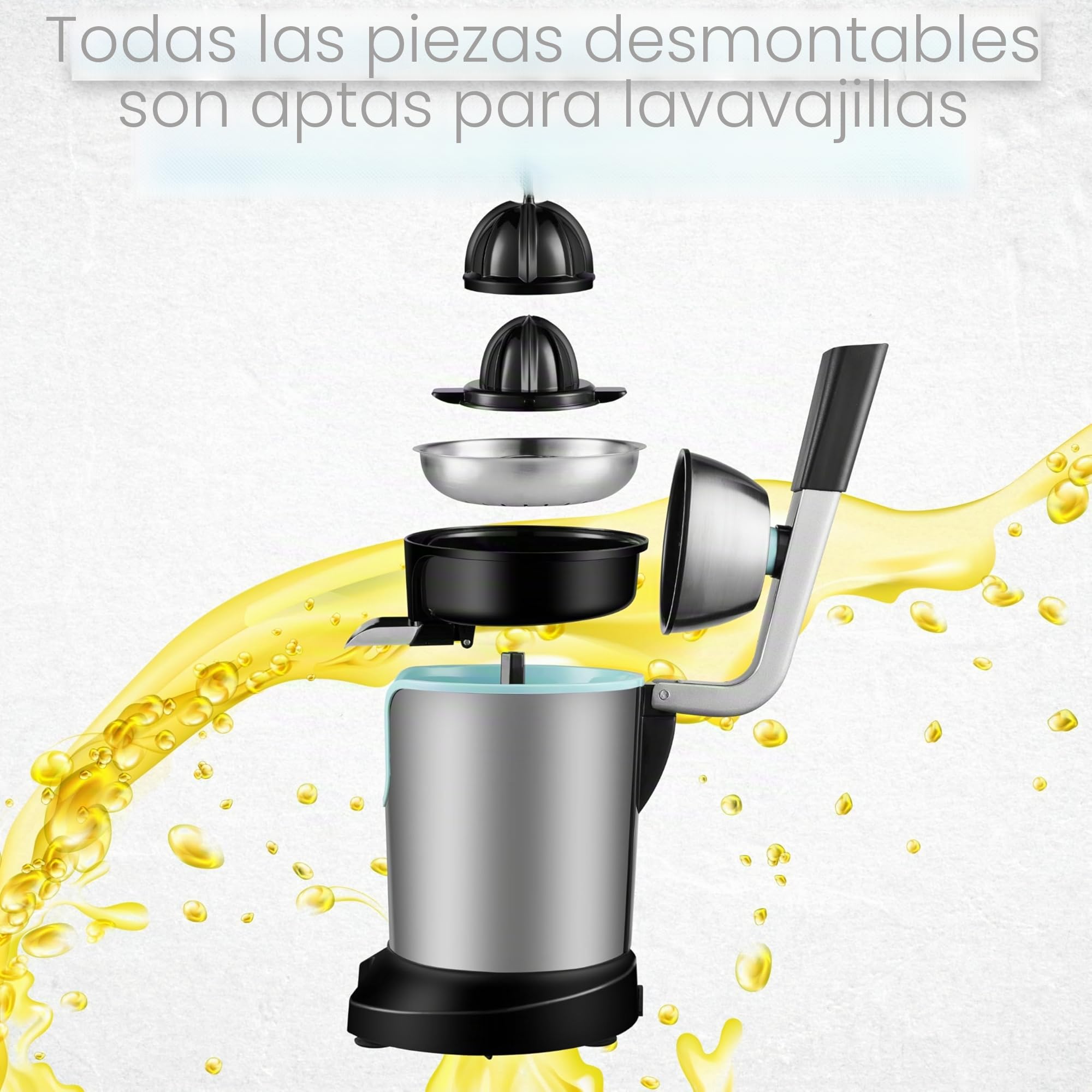 Exprimidor eléctrico de cítricos, 800 W, motor Longlife, de acero inoxidable, exprimidor eléctrico, de arranque automático, apto para lavavajillas, exprimidor de frutas, exprimidor de cítricos