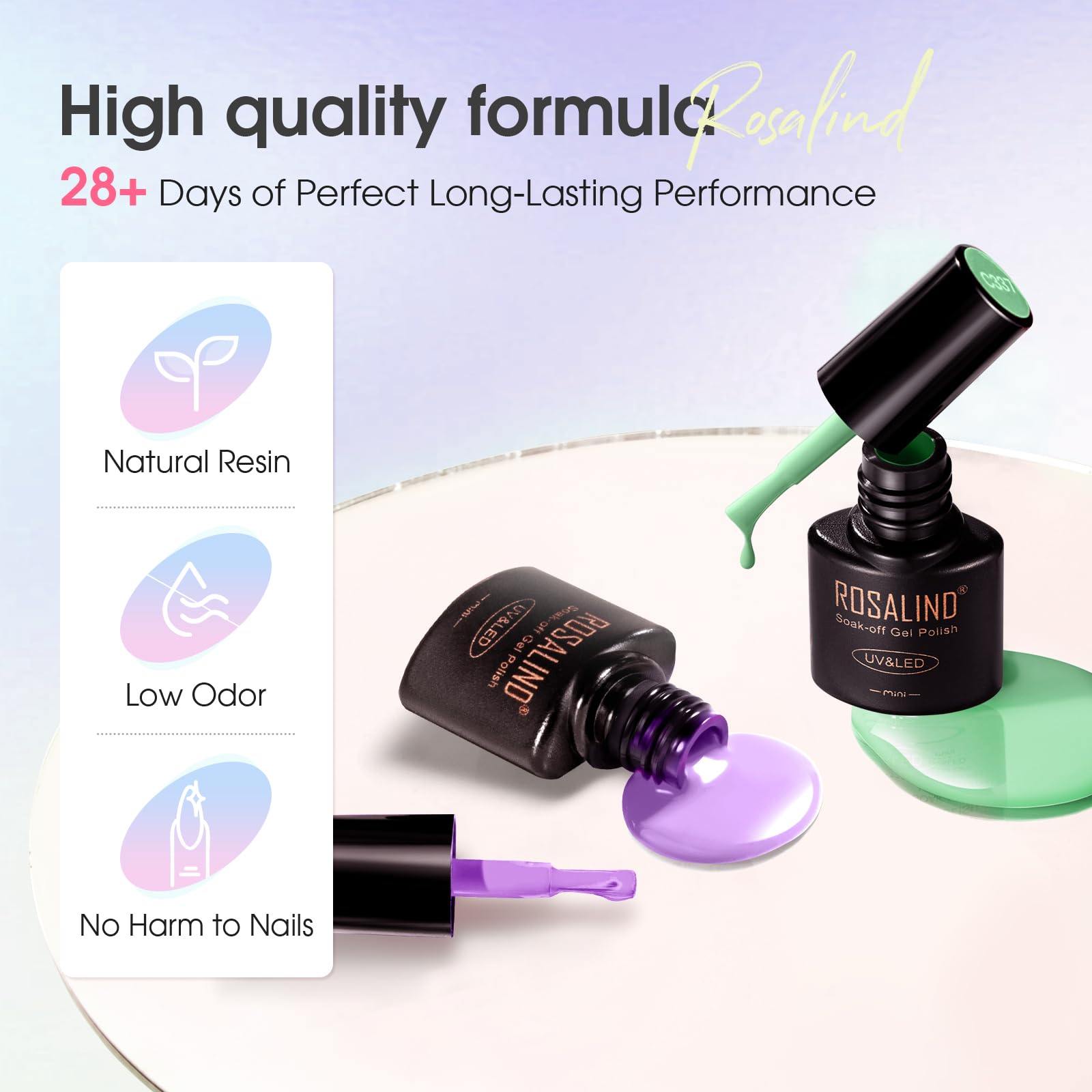 ROSALIND Vernis Semi Permanent, 36PCS Violet Bleu Marron Rose Vert Gris Couleurs Vernis Gel Semi Permanent, Mini UV/LED Semi-permanent Manucure Kit