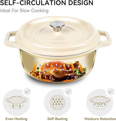 Miniatura 2 de Miereirl Olla Holandesa Esmaltada de 6.5 Cuartos con Tapa, Olla Holandesa de Hierro Fundido con Asas Dobles para Hornear Pan, Cocinar, Utensilios de