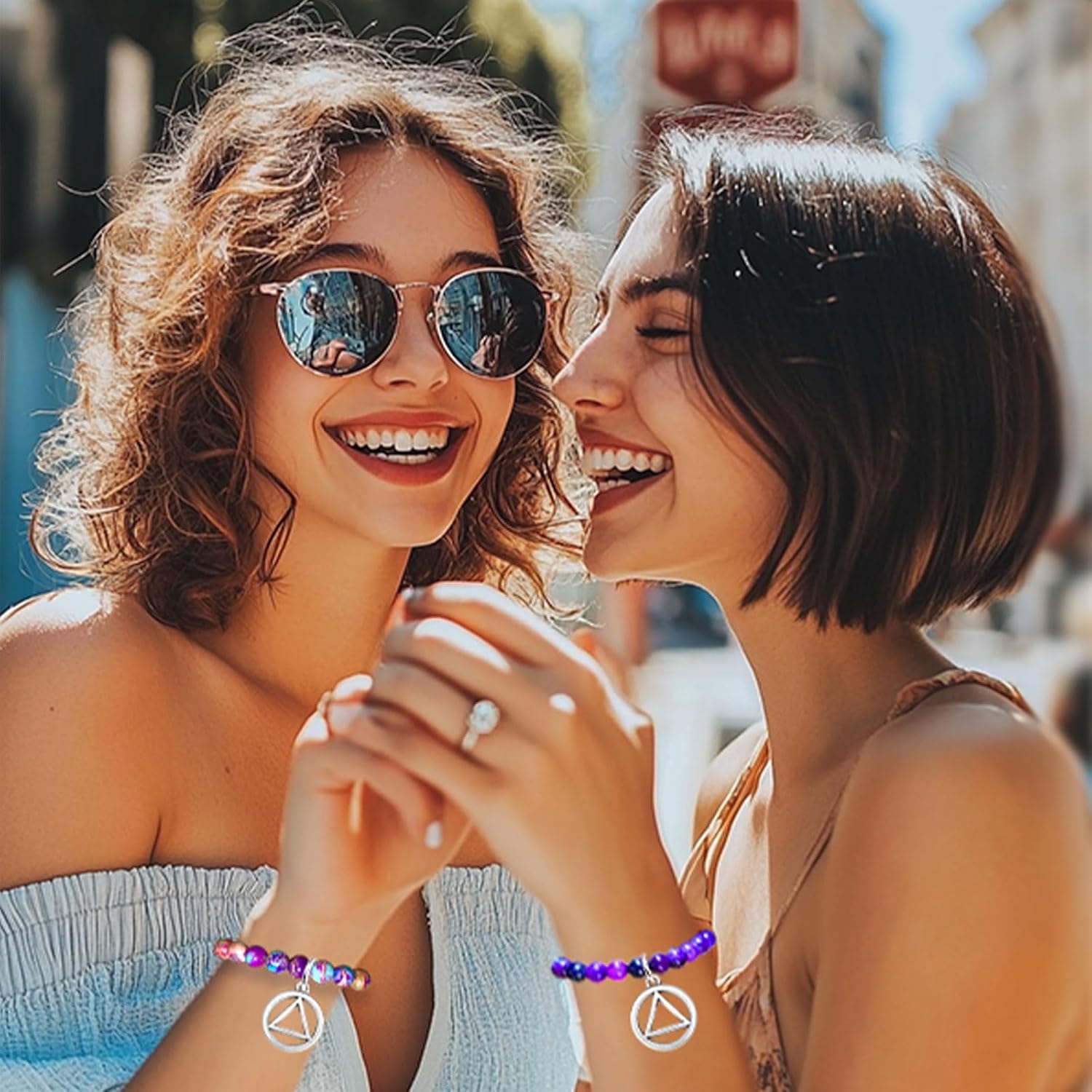 Sobriety Gifts for Women Men Addiction Recovery Bracelets Sobriety Bracelet Inspirational Bracelets with AA Alcoholics Anonymous Circle Triangle Charm - Image 2