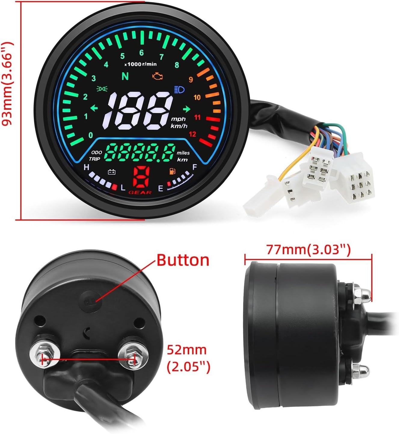 Motorcycle Speedometer Gauge Universal Motorcycle Digital Tachometer Fuel Gauge Dashboard Instrument Panel Meter Display Turn Indicator Light