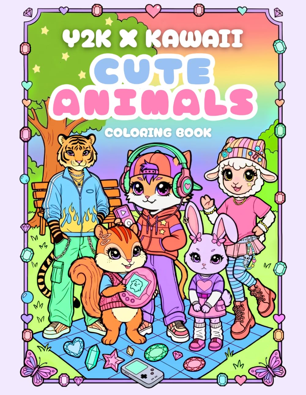 Y2K x Cute Animal Friends Colouring Book for teens and adults: Kawaii Characters with nostalgic 90s & Y2K vibes