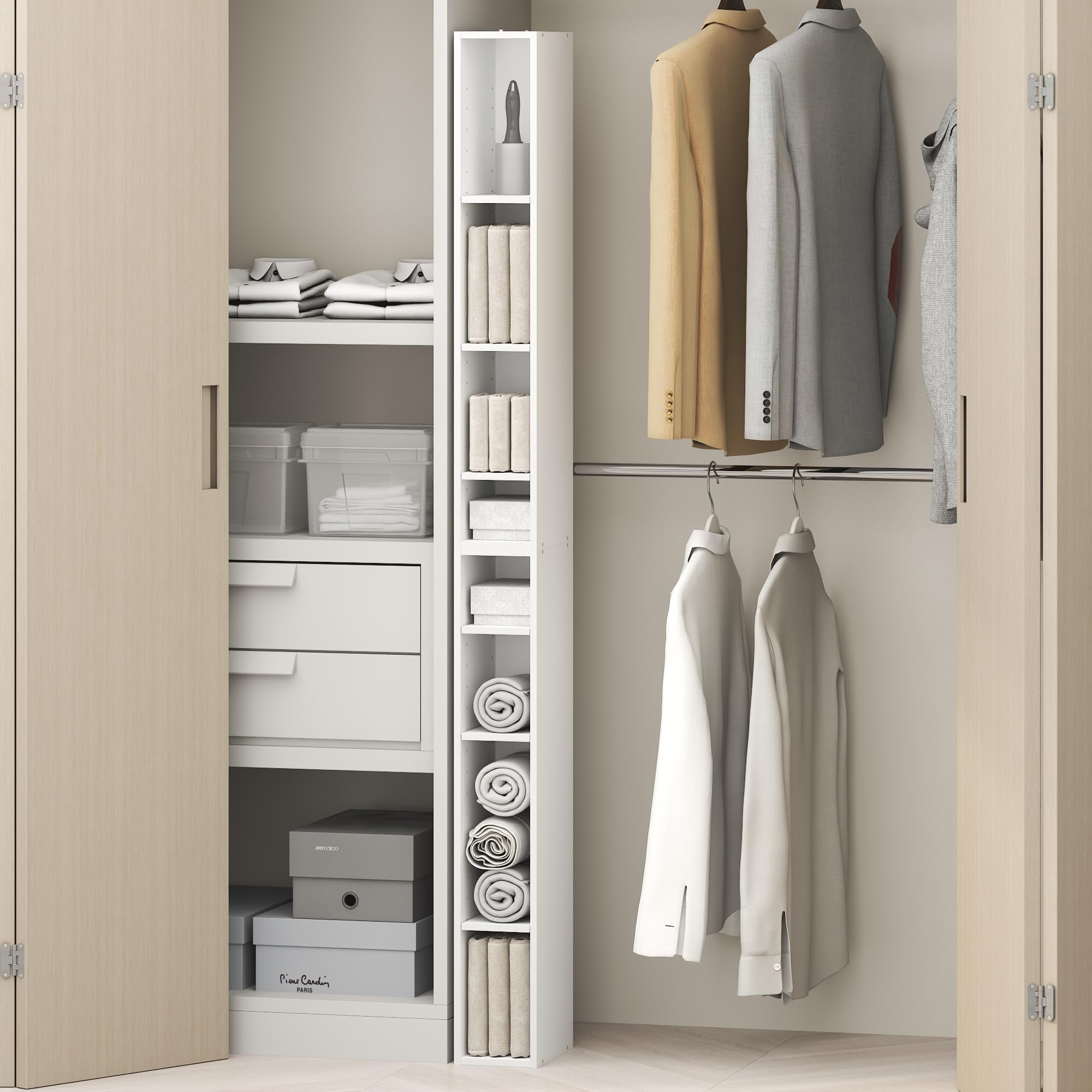 Furinno Fulda 8-Tier Closet Organizers and Storage, Open Shelf, Storage Organizer, 6-Inch Width, for Closet, Bedroom, White