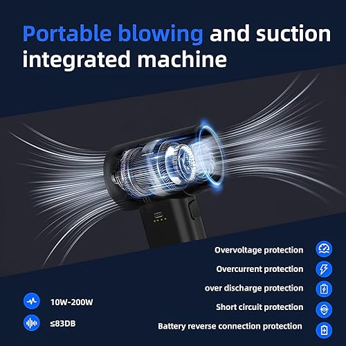 Miniatura 7 de Soplador eléctrico de aire con mini aspirador de 5 velocidades de mano 2 en 1 luz LED inalámbrica USB-C para computadoras, teclados, electrónica,
