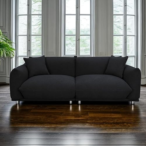 Sofá biplaza de 3 plazas de gran tamaño con 2 almohadas, cómodo sofá modular minimalista de lana de cordero Sherpa con patas de metal para espacios