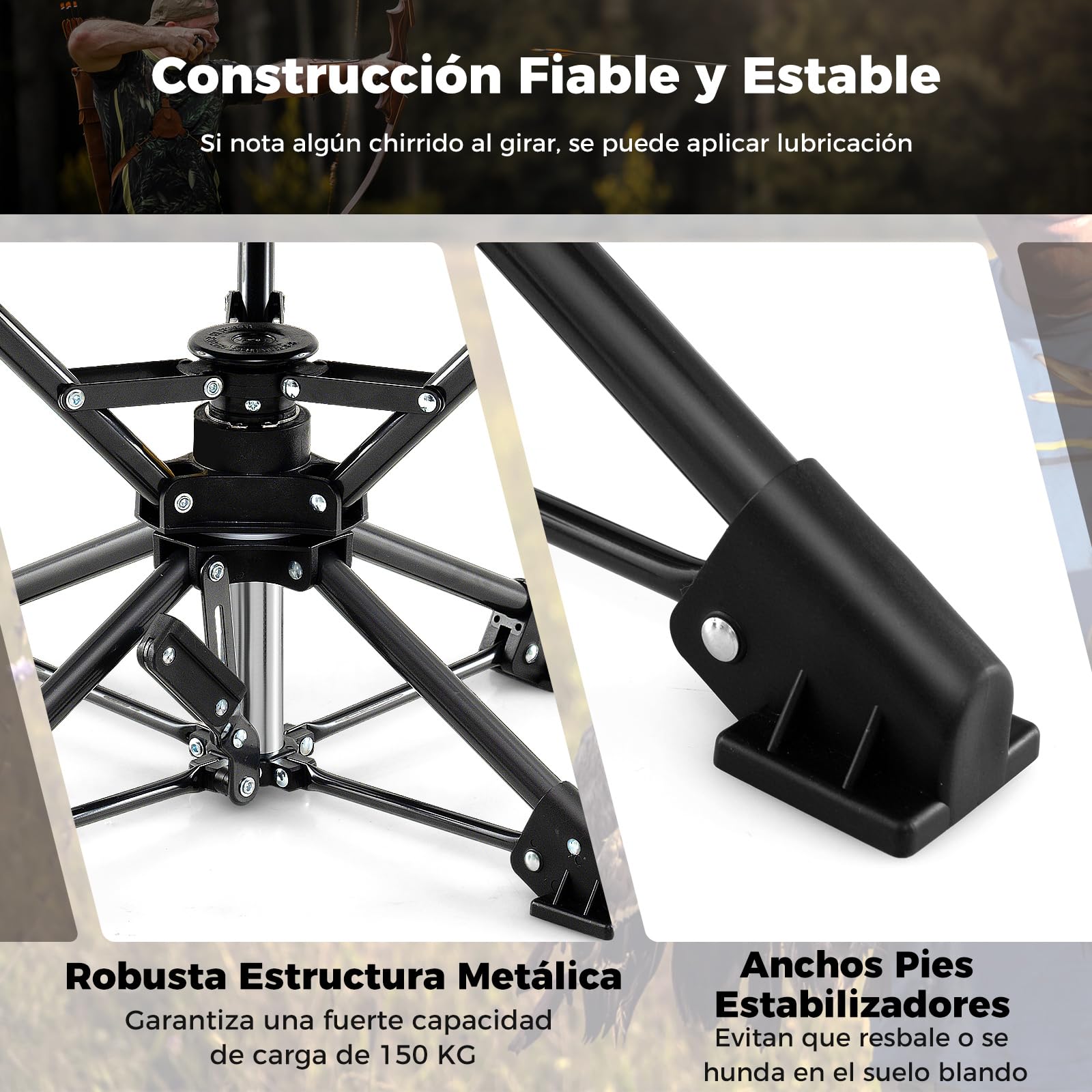 COSTWAY Taburete Plegable Caza, Silla Portátil Camping con Base Antideslizante, Bolsa de Transporte, Taburete Trípode Camping, Pesca Picnic Senderismo Viajes Playa, 43 x 39 x 37 cm (Camuflaje)
