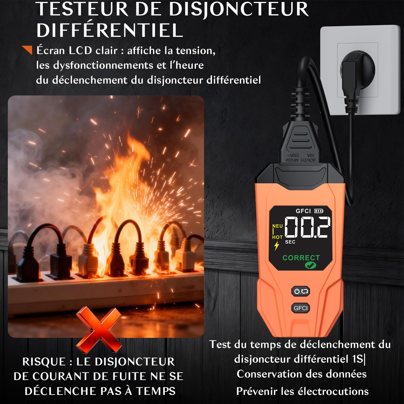 Localisateur de Disjoncteur avec Écran LCD, Testeur de Prise GFCI, Outil de Traçage de Circuits Électriques avec Détection NCV et Lampe Torch–Alimentation par Batterie Lithium(230V)