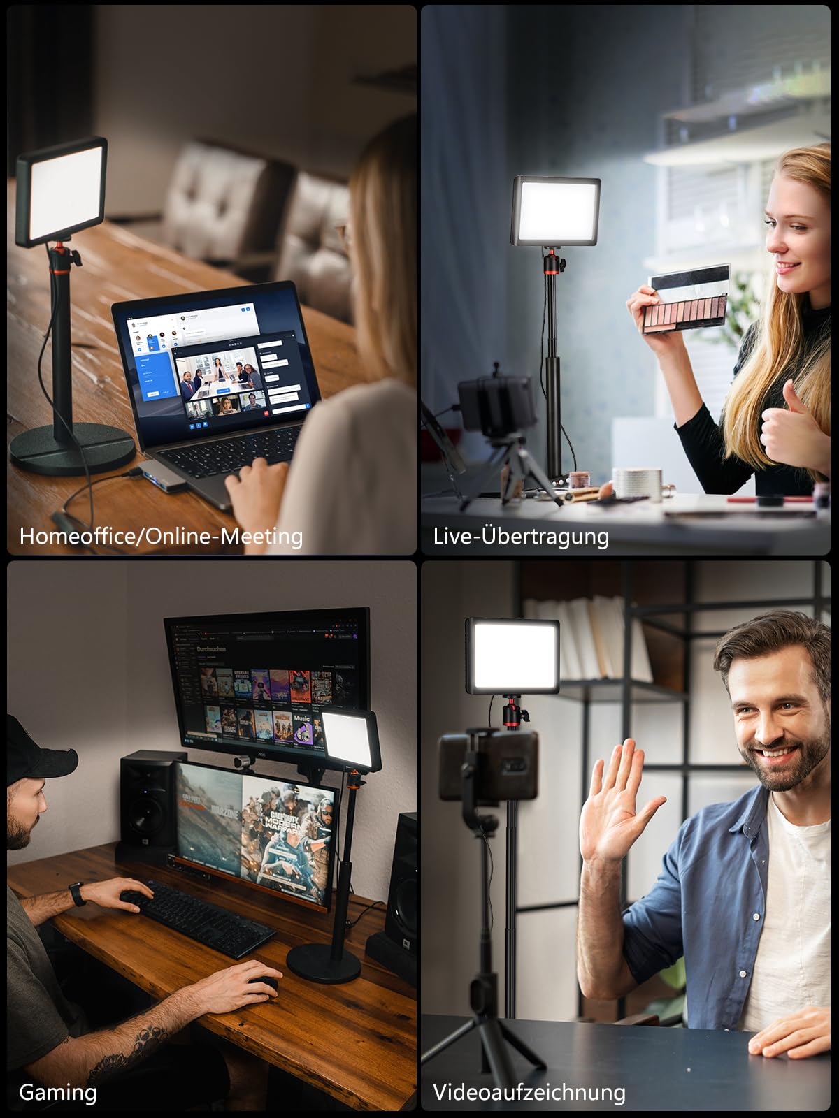 Rollei Lumis Key-Light, LED Videolicht inkl. Tischstativ mit Fernbedienung am Kabel zum Ausleuchten von Video-Streams und Konferenzen 28555 schwarz