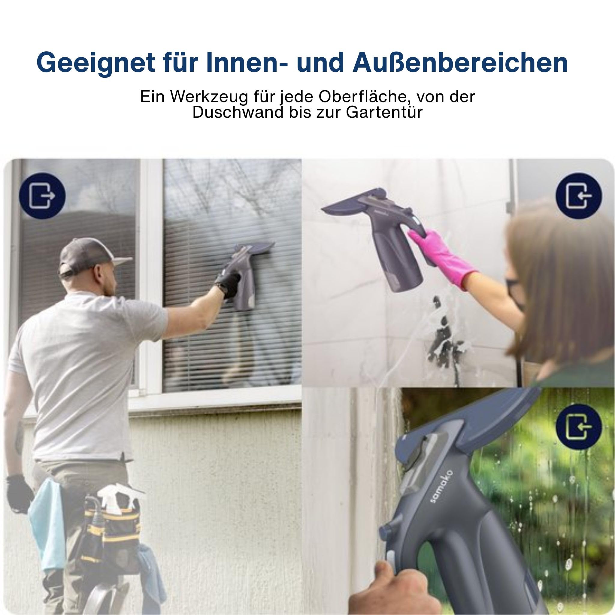 Samako CrystalClear Fensterreiniger 3-in-1 – Akku-Fenstersauger mit Sprühfunktion – Abnehmbarer Tank – inkl. 2 Mikrofasertücher