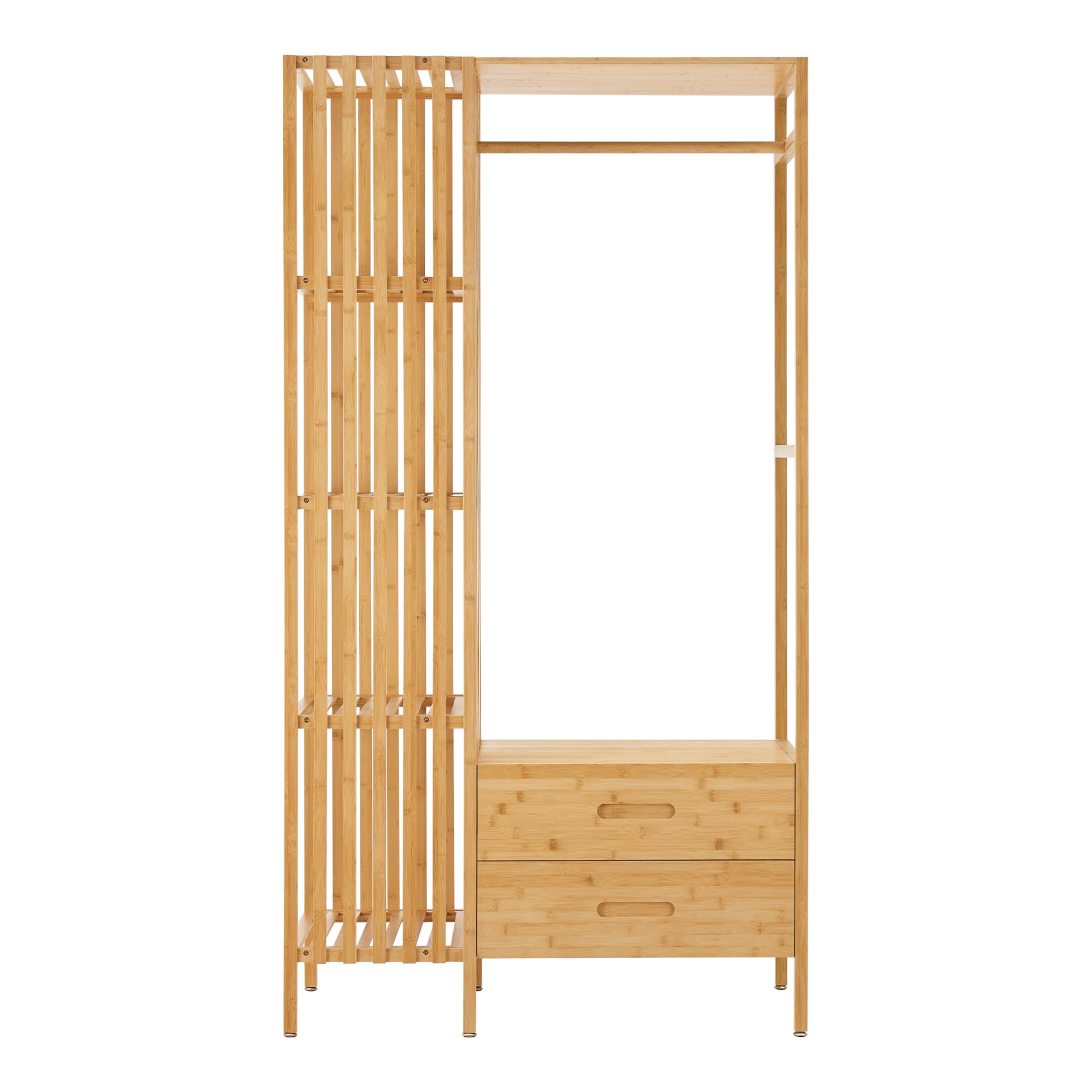 [en.casa] Perchero Burro con 2 Cajones y 4 Estantes Laterales de Rejilla Soporte de Ropa 185x100x45 cm Estilo Moderno Óptima Ventilación para Dormitorio Recibidor Oficina Bambú - Natural