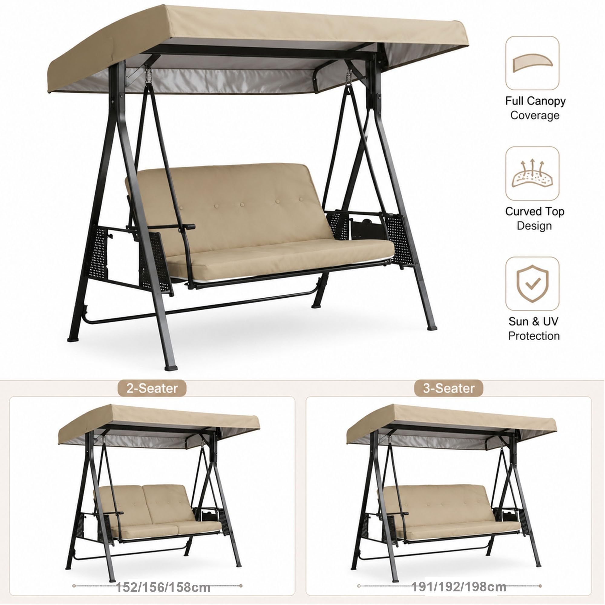 Toit de Balancelle Jardin 2/3 Places Oxford(78 x 46in/198 x 118cm)