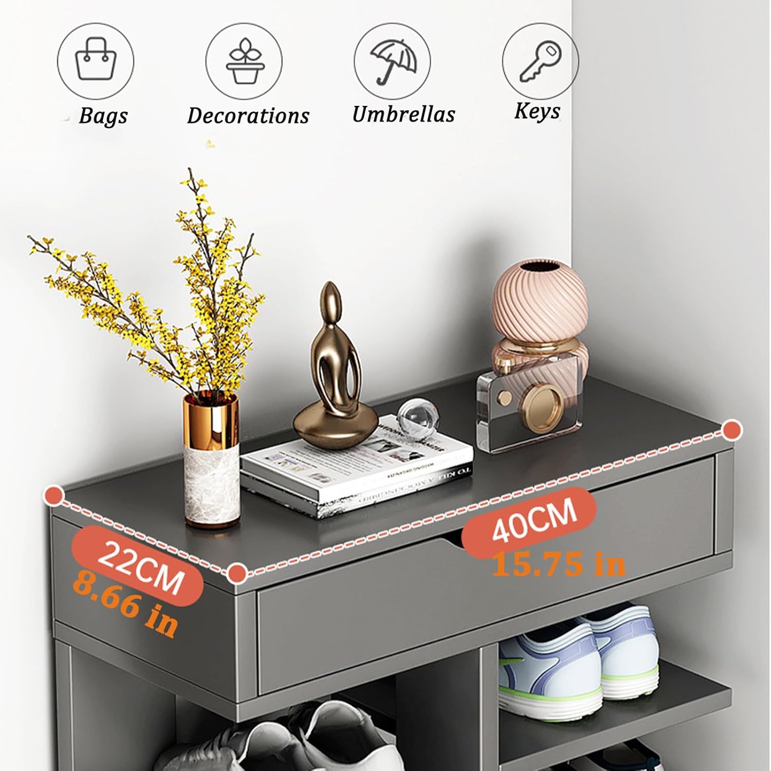 LOYALHEARTDY 10 Tier Vertical Shoe Rack,Wooden & Freestanding Narrow Slim Shoe Storage for18 Pairs of Shoes,Free Standing Shoe Shelf for Entryway, Hallway Front Door Entryway (Gray)