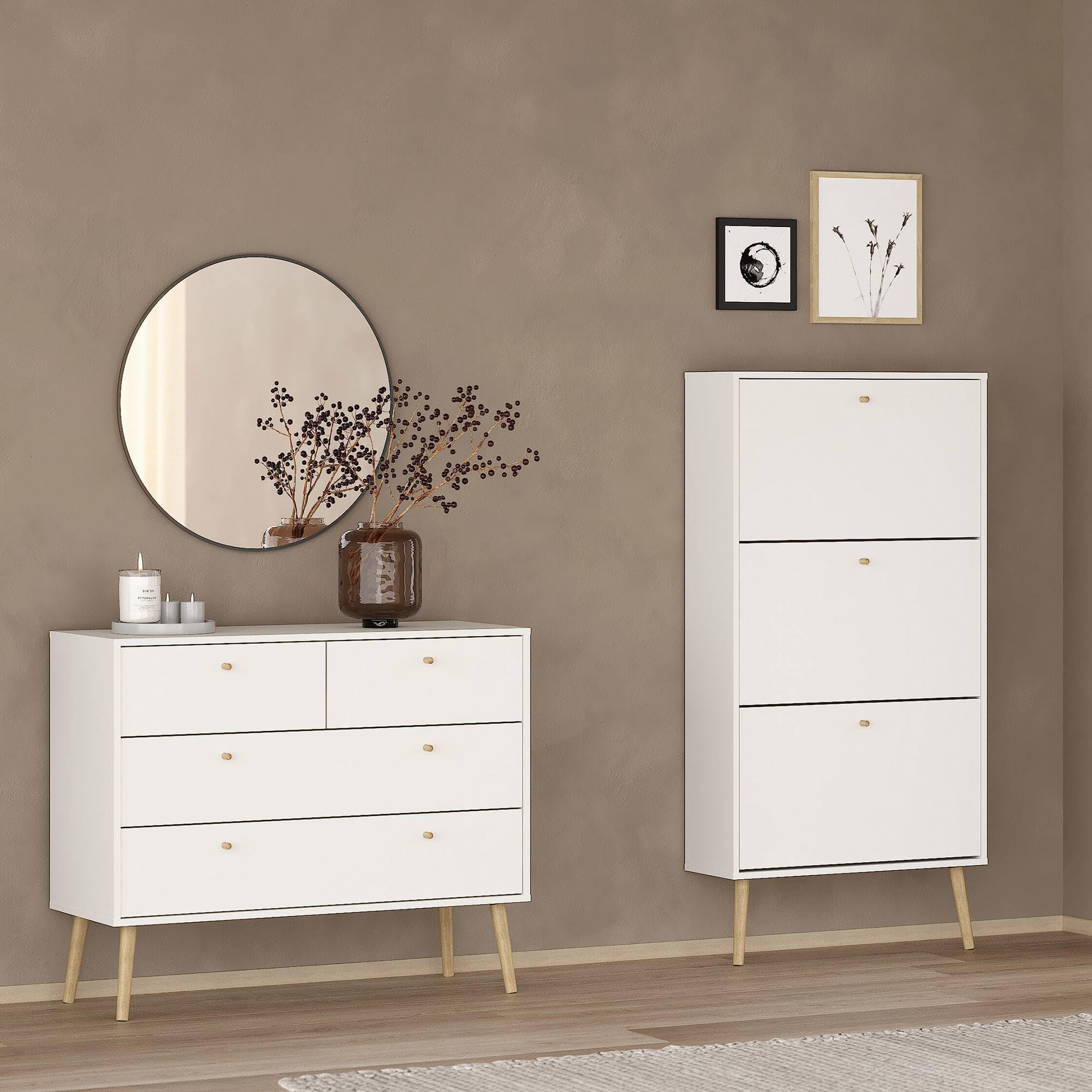 WELL HOME MOBILIARIO & DECORACIÓN Zapatero Abatible Guadiana, Mueble Zapatero con 3 Puertas Abatibles, Blanco, 71 x 25 x 140 cm