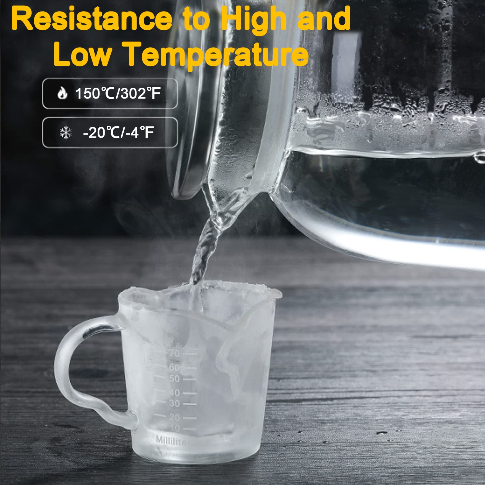 Hacaroa 4 Stück Doppelausgießer Messbecher Espresso Shot Glas mit Griff, 70 ml Mini Milch Triple Pitcher Barista Transparente graduierte Tassen für Kaffee, Wein, Bar, Party