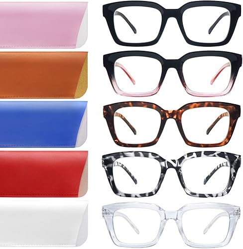CLASAGA Gafas de lectura retro de gran tamaño para mujer, bloqueo de luz azul, para lectura de computadora, bisagra de resorte, marco cuadrado