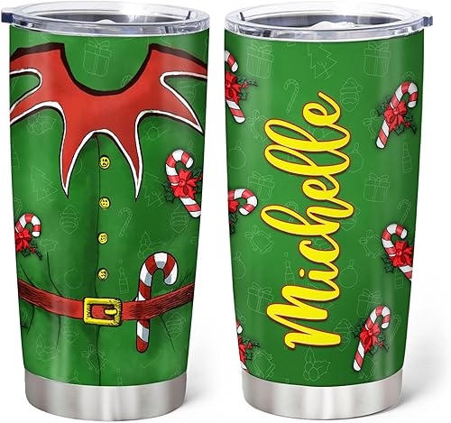 Miniatura 8 de Hyturtle Vaso de Navidad personalizado de gnomo con tapa, 20 onzas, 30 onzas, acero inoxidable, doble pared, aislado al vacío, taza de café, taza de
