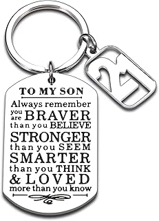 Son 21st Birthday Gifts for Him from Mom Dad Gifts to My Son Inspirational Keychain Always Remember You Are Braver Than You Believe Keyring for Adult Son 21 Year Old Present Coming-of-age Charm