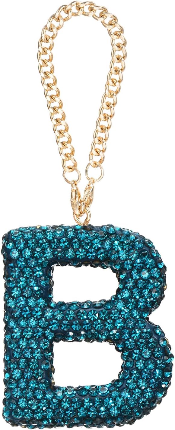 sourcing map Bling Car Letter Charm, Initial B Letter Interior Car Rear View Mirror Decoration Hanging Crystal Ornaments for Women Bags Water Cup DIY Craft, Lake Blue