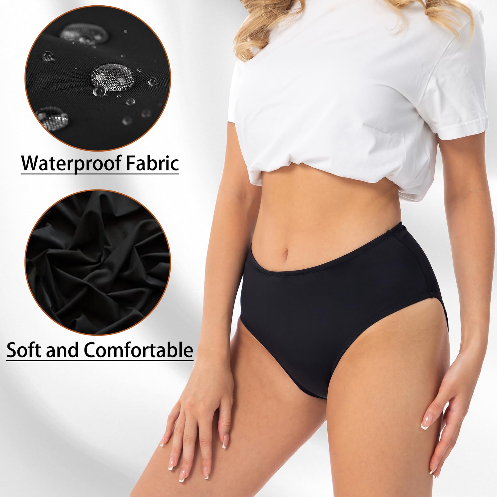 Bragas de Bikini menstruales Impermeables sin Costuras Anti Fugas para Piscina Playa Mujeres Negro