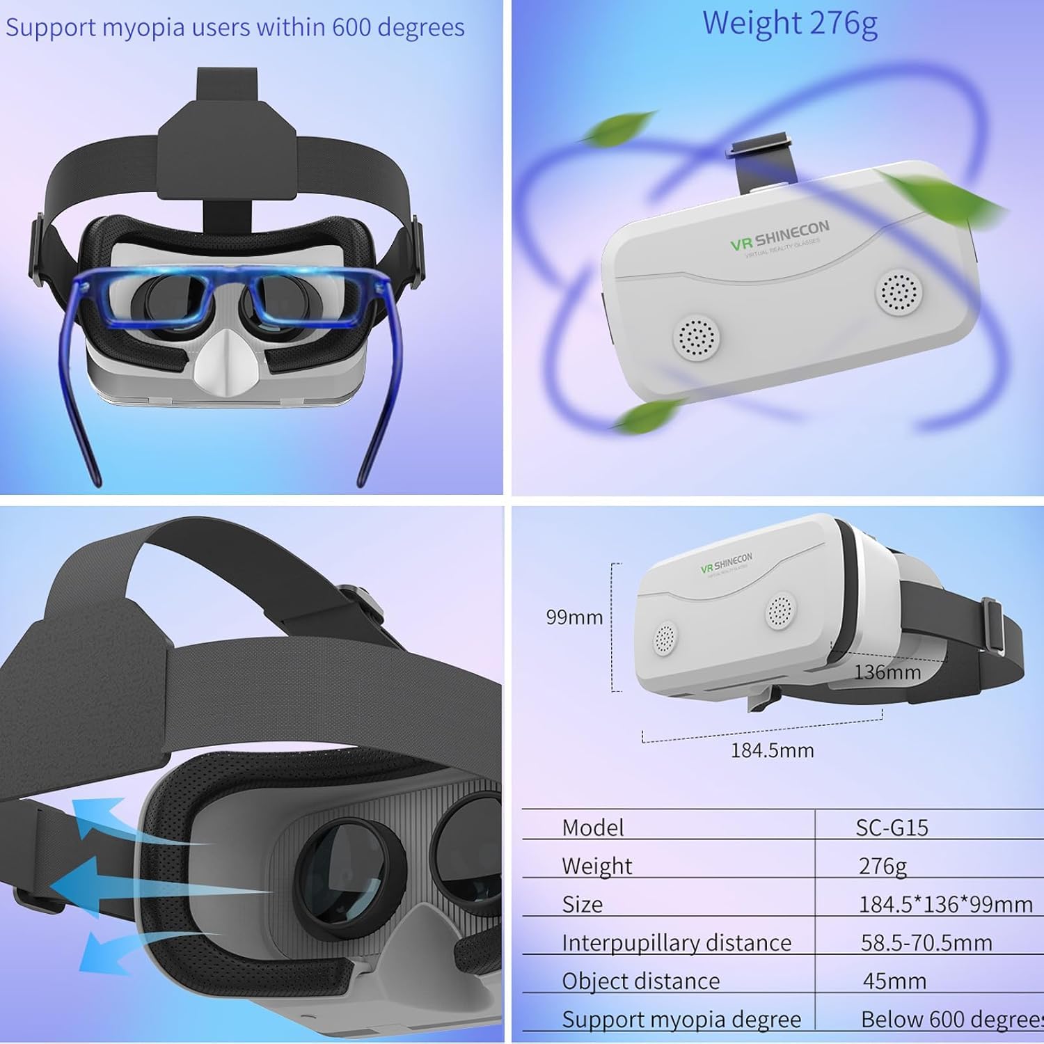 Occhiali VR 3D, Cuffie Realtà Virtuale HD per Smartphone 5 a 7 pollici, Visore VR Compatibile iOS/Android, per Film e Giochi (White)