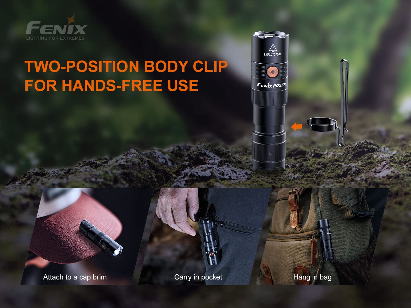 FENIX PD25R LED-Taschenlampe, tragbare hochhelle wiederaufladbare kleine gerade Röhre, 800 Lumen, 250 Meter große Reichweite, IP68 wasser- und staubdicht, Stroboskopfunktion, Outdoor-Taschenlampe