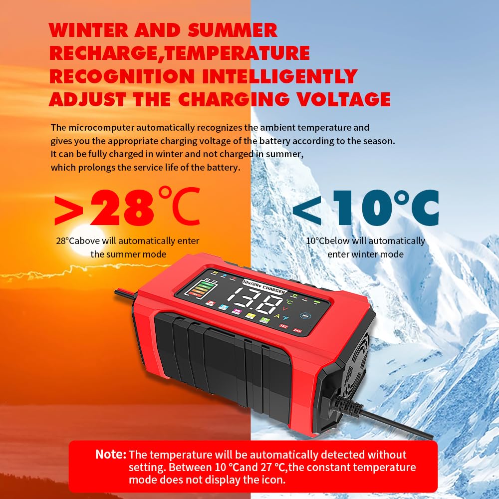 Caricabatteria Auto di Carica 24V 8A/12V 15A, Carica Batteria per Auto di Carica Portatile LiFePO4, Caricabatteria di Mantenimento con 4 Modalità di Carica per Batterie per al Litio Moto e Caravan