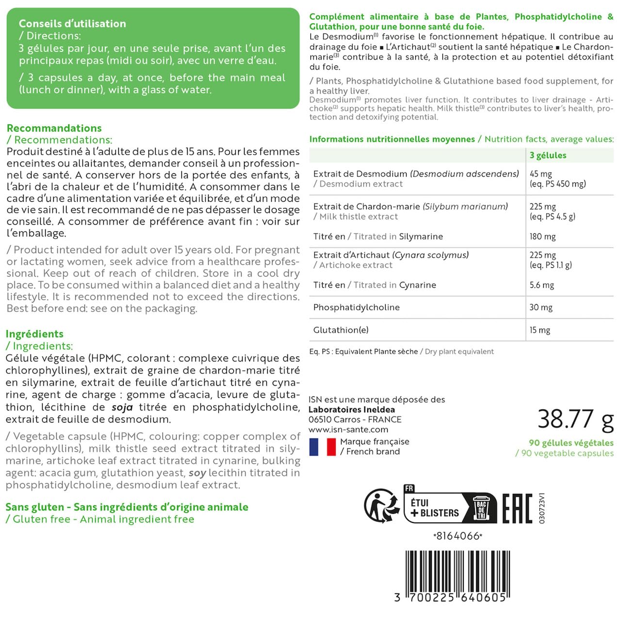 ISN - Hepatobil® - Complément alimentaire à base de plantes - Favorise la Détoxification du Foie - Contribue à Améliorer la Digestion - Cure 30 jours