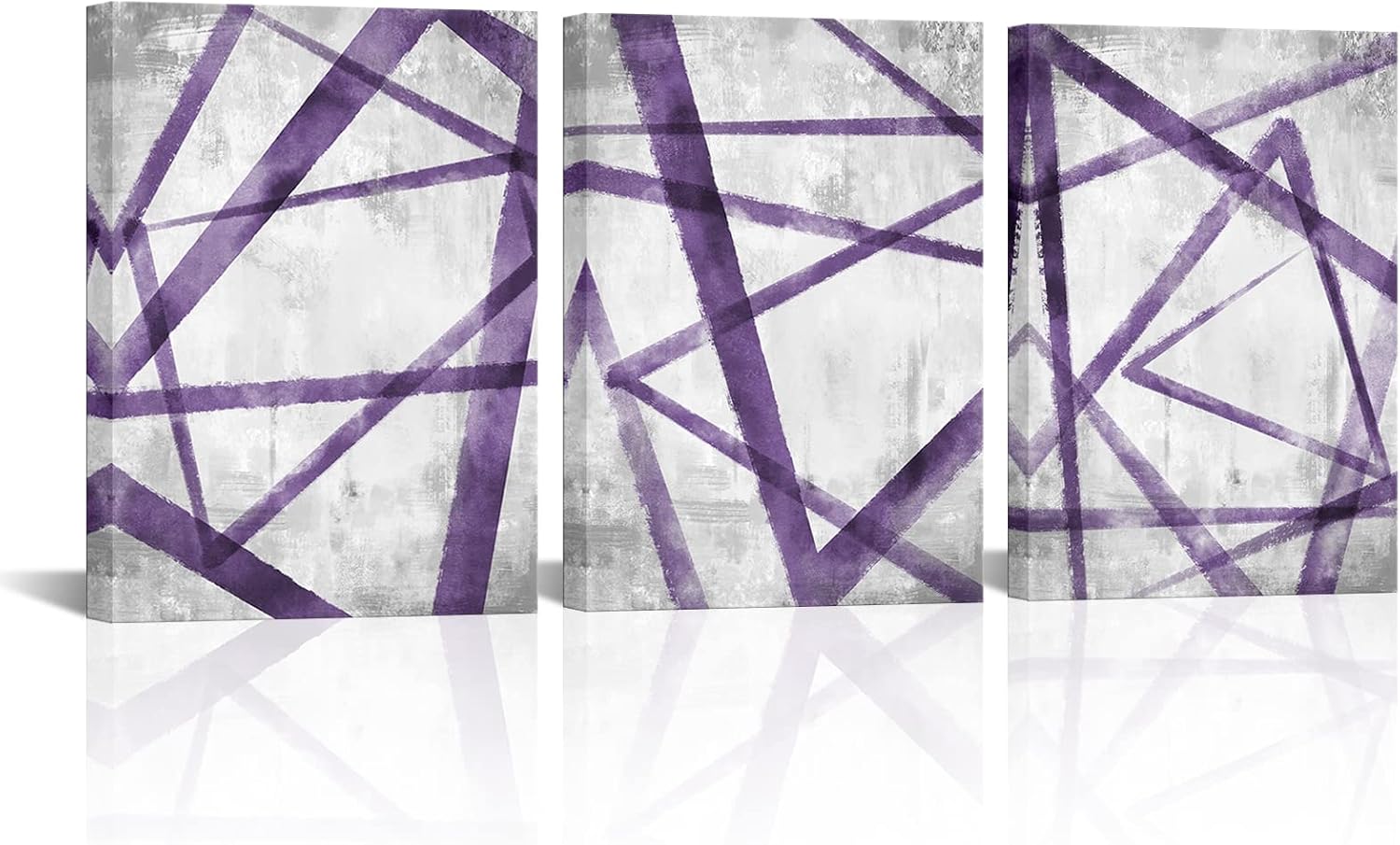HOMEOART Purple and Grey Abstract Wall Art Geometric Wall