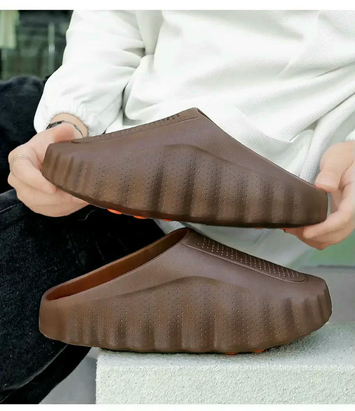 WANGSHUO Letnie kapcie Akuspressure Słońce Unisex Grube chodaki, Poduszka Cloud 2 sposoby noszenia Oddychające, lekkie, antypoślizgowe kapcie na plażę-czekolada-40-41