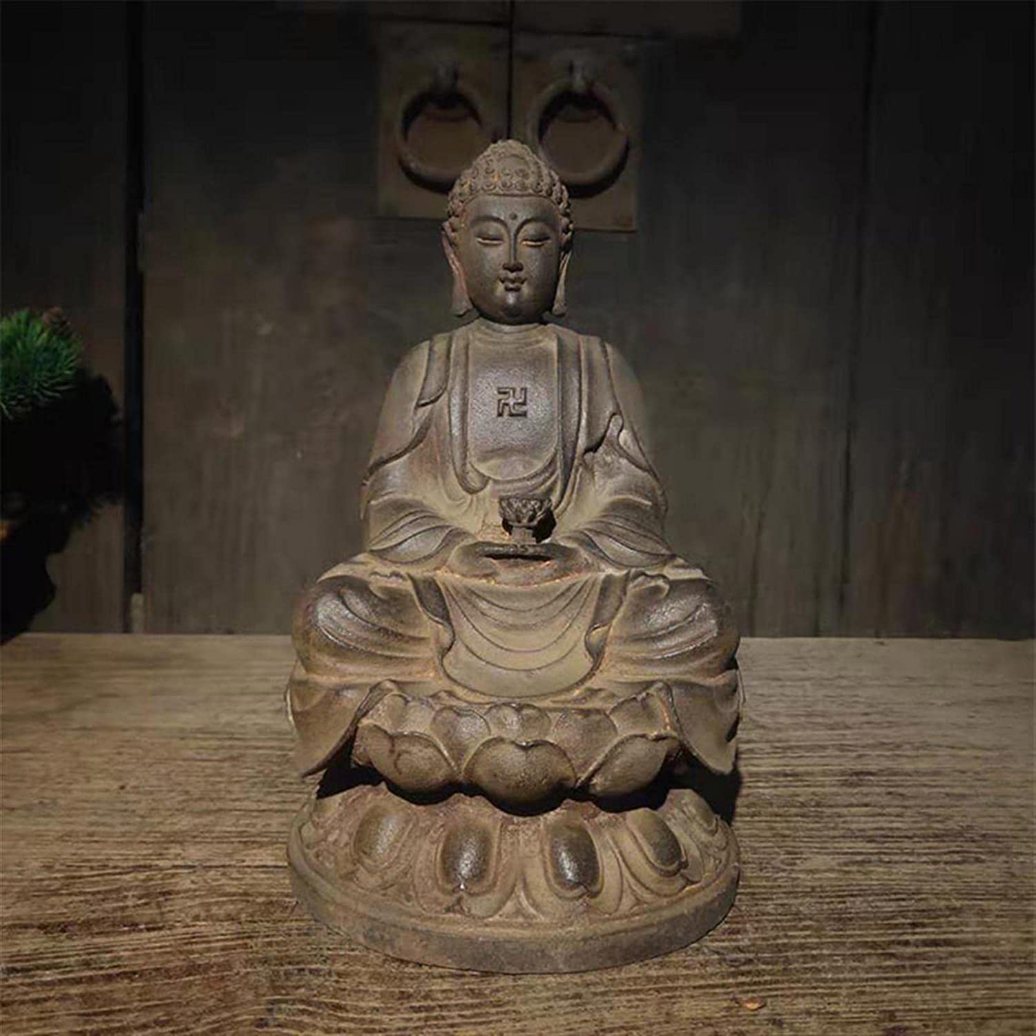Estatua de Buda,Estatua sentada de Buda, Shakyamuni Modelo Estatua de Buda Decoración Antigua Artesanía de Hierro Fundido Colección Religiosa Decoración