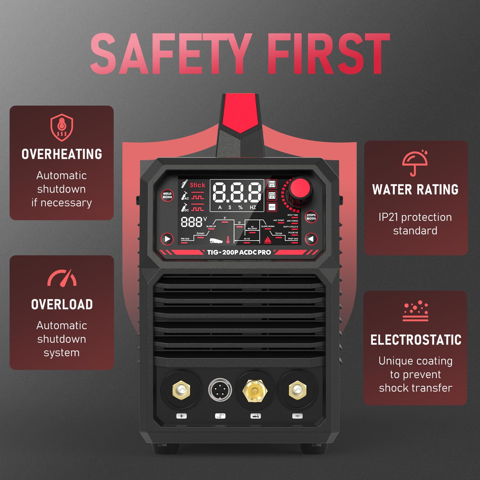YESWELDER 200A AC/DC TIG Saldatrice Inverter Digitale 230V con Impulso Grande Display LED