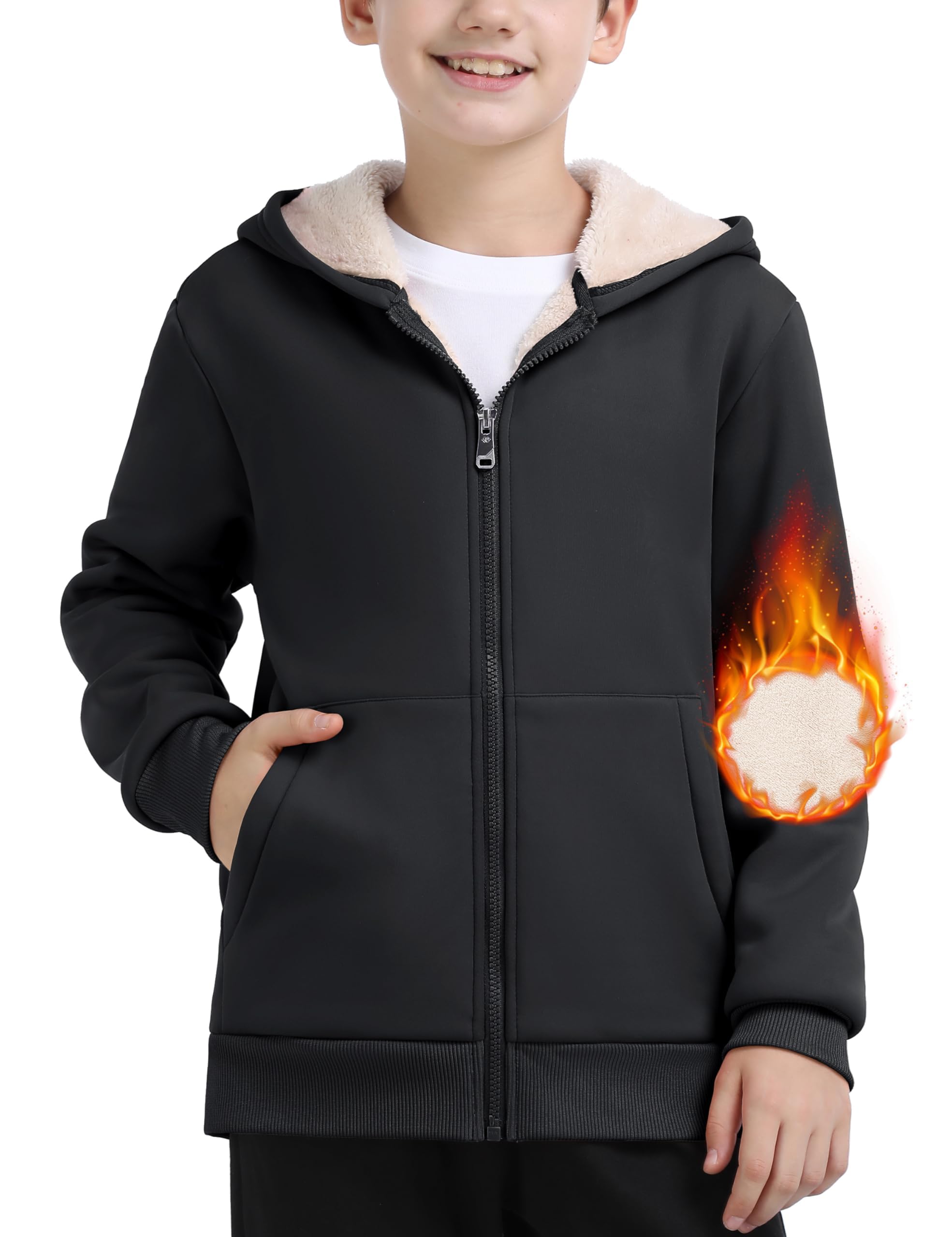 MoFiz Sweatjacke Jungen Winterjacke mit Kapuze Warm Gefüttert Kinder Langarm Kapuzenjacke Voller Reißverschluss Fleecejacke Hoodie