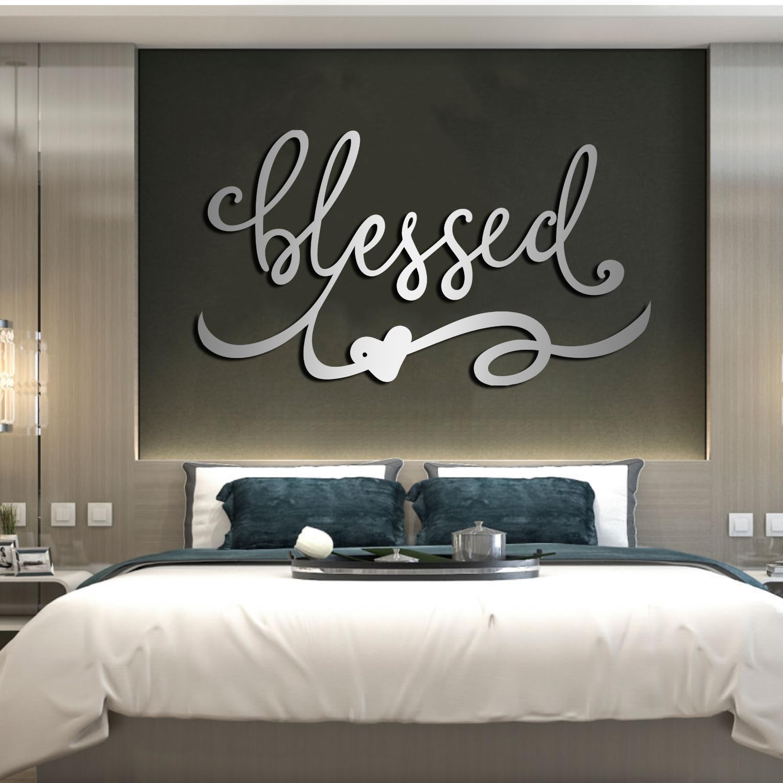 Metall-Wanddeko hängende Wandskulpturen Gesegnet“ Monogramm Liebe“ Schlafzimmer Zuhause Weiß 41 x 23 Zoll (105 x 59cm)