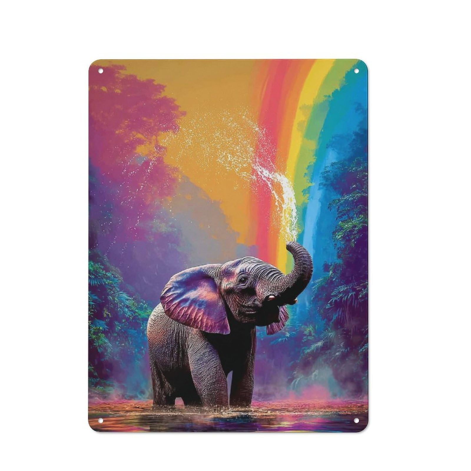 Junmoney Rainbow Elephant In Paradise Retro Metal Wall Sign 40X30cm For Kitchen Or Home Bar, For Home Interiors, Feature Walls And Decorative Displays