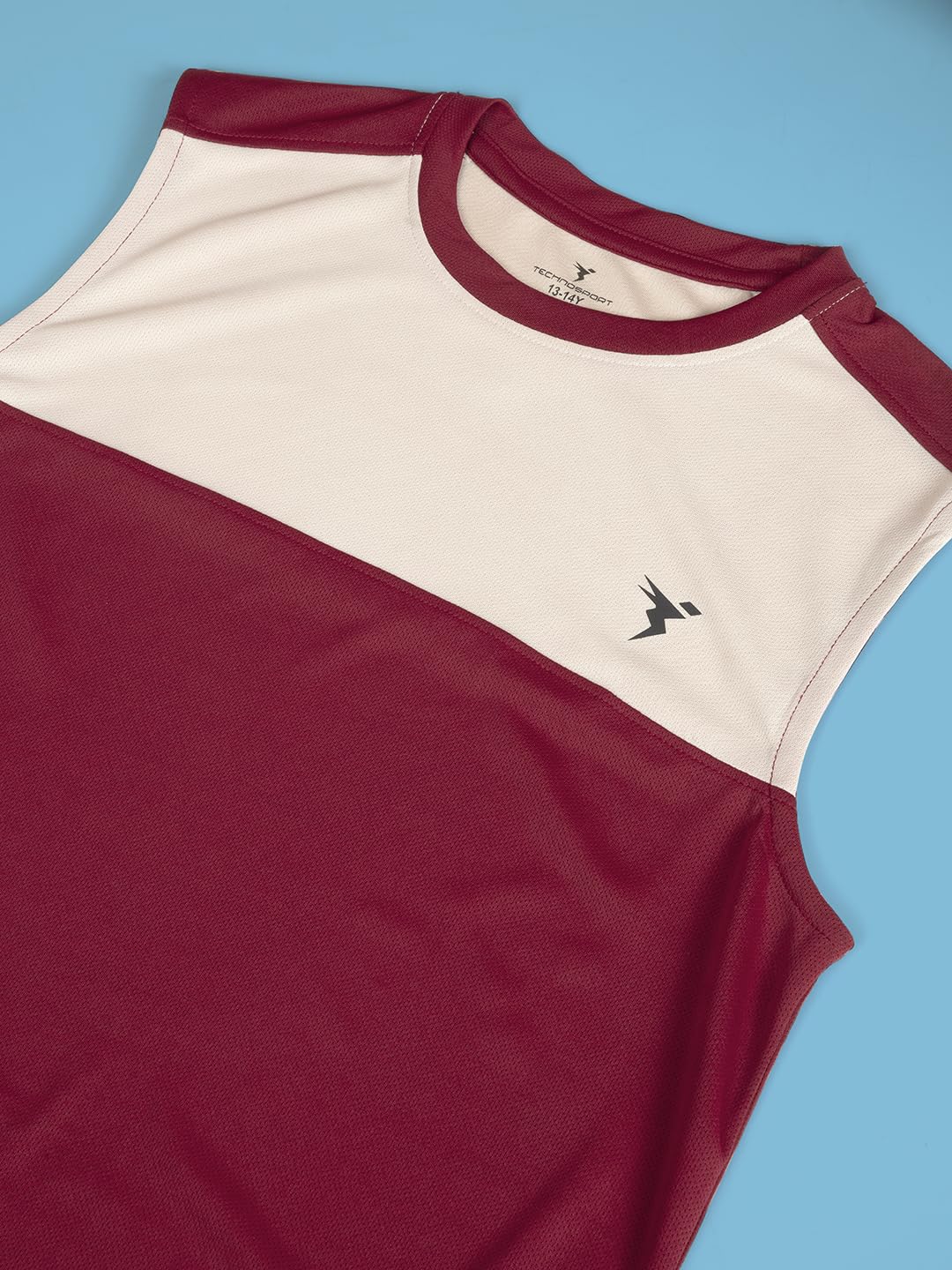 TECHNOSPORT Boys Slim Fit Color Block Gym Vest for Running, Gym & Sports - (BTB126BRD_Berry Red_13-14 Years) - Image 6 thumbnail