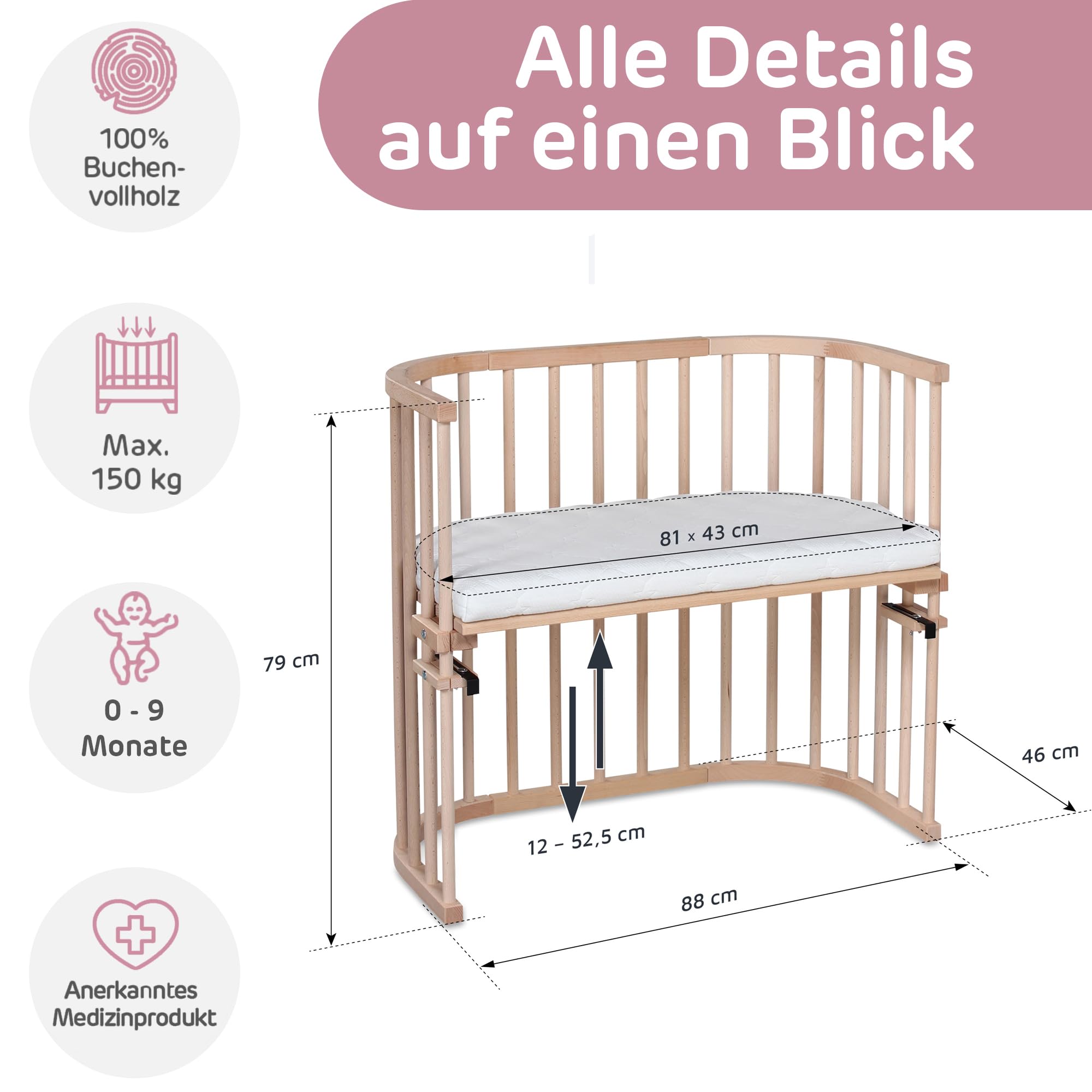 babybay Original - Cuna adosada con ventilación extra, color madera natural