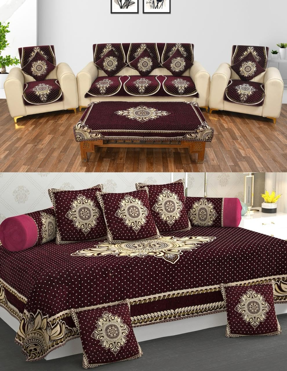 Laying Style™ Diwan Set of 8 Pieces Combo with Sofa Covers for Living Room 5 Seater and Center Table Cover-image-27