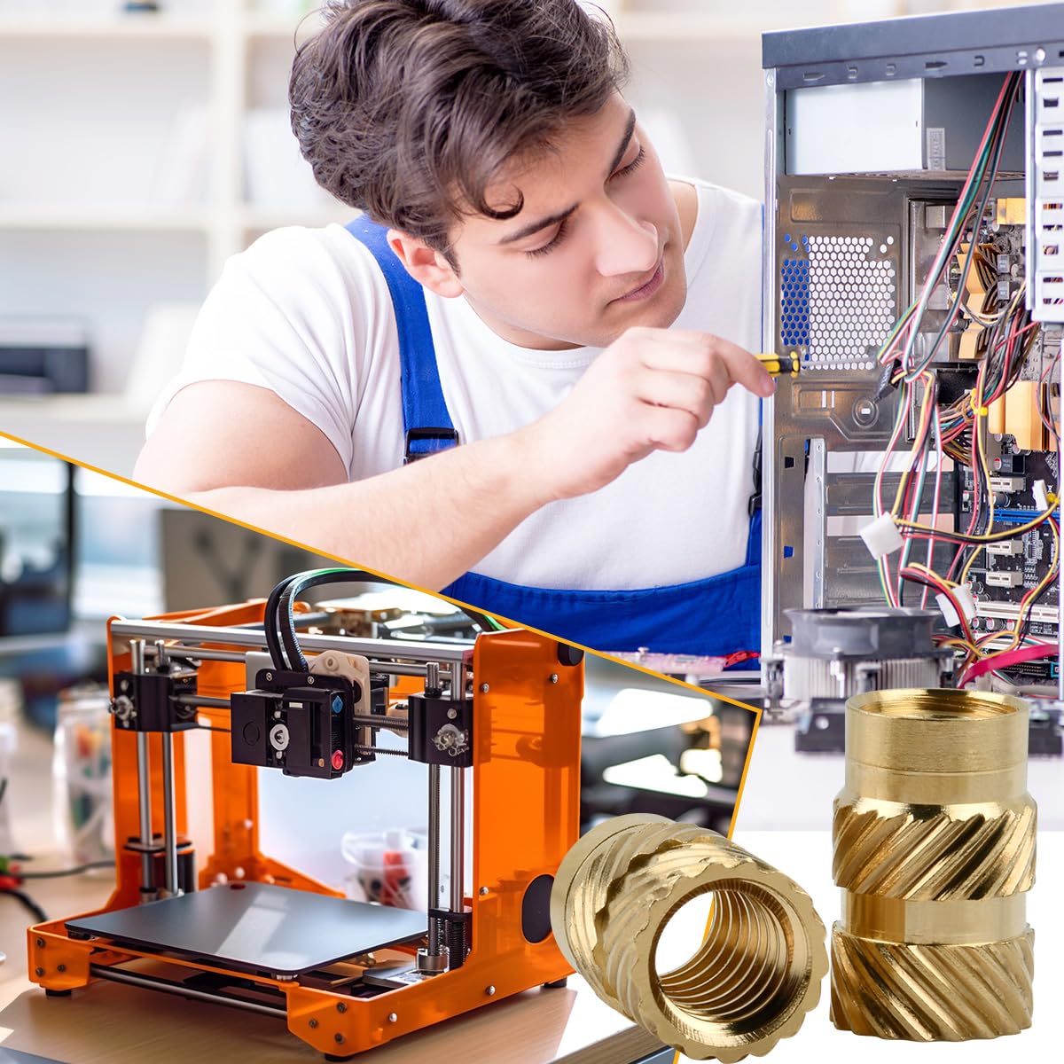 360Pcs Insertos Roscados, M2 M2.5 M3 M4 M5 M6 Tuercas de Insertos Roscados de Latón, Tuerca Insertables, Tuerca Moleteada, Roscado Inserción Tuercas Surtido Kit para Impresora 3D