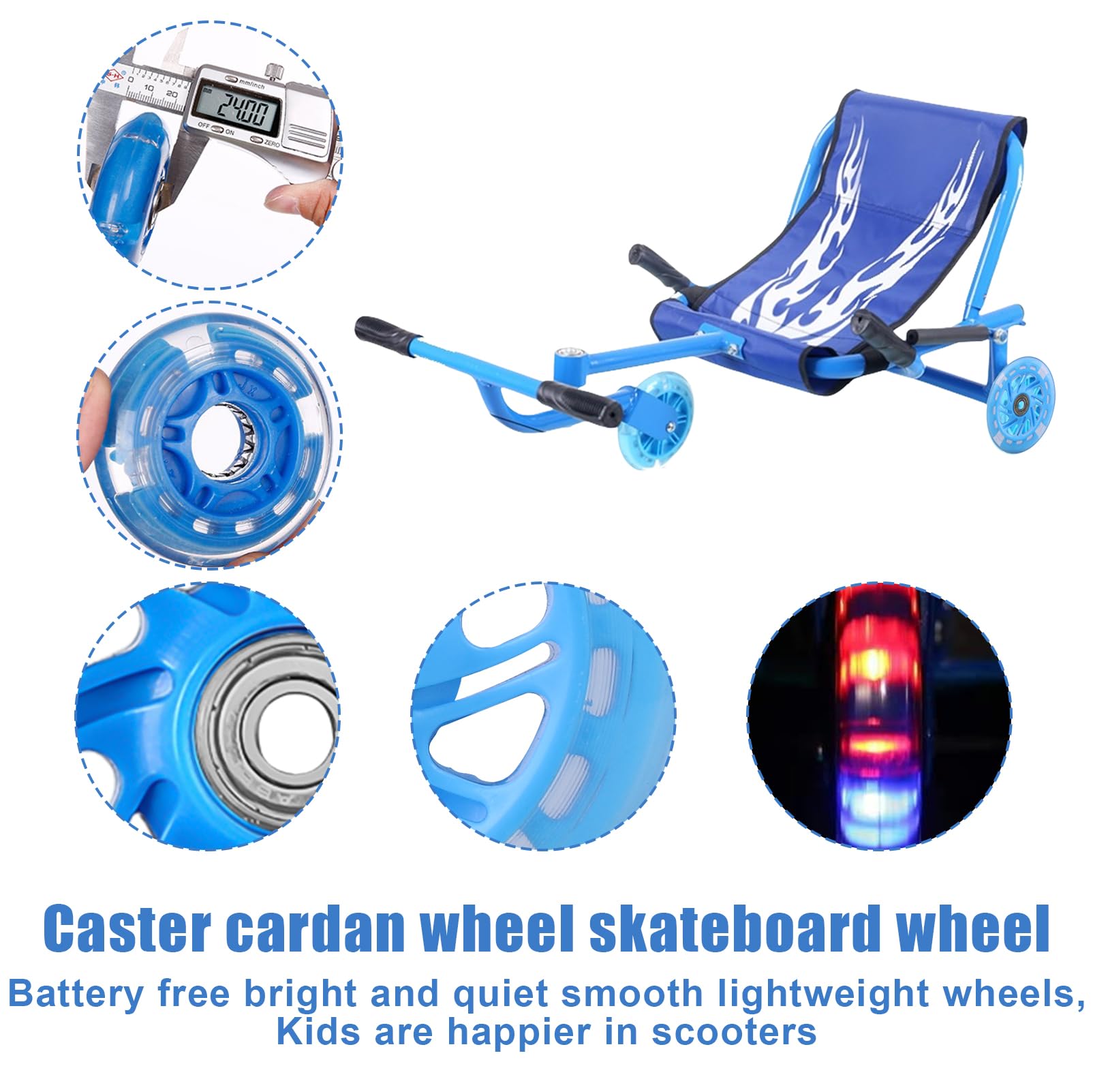 4Pcs Ruota per Monopattino 80MM, Ruote Luminose per Scooter, Ruote di Ricambio per Scooter 80MM, Stunt Scooter Ruote, con Cuscinetti a Sfera ABEC-9, Unisex Adulto (Blu + Nero)