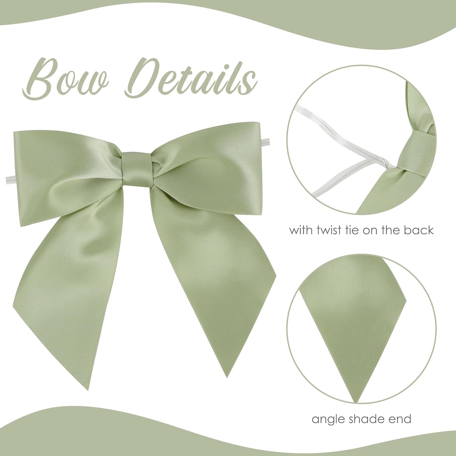 AIMUDI Sage Green Satin Bows 5.5" Bows for Gift Wrapping Satin Twist Tie Bows Premade Ribbon Bows for Treat Bags Invitations Baskets Wreaths Crafts Wedding Birthday Baby Shower Decorations, 24 PCs - Image 4
