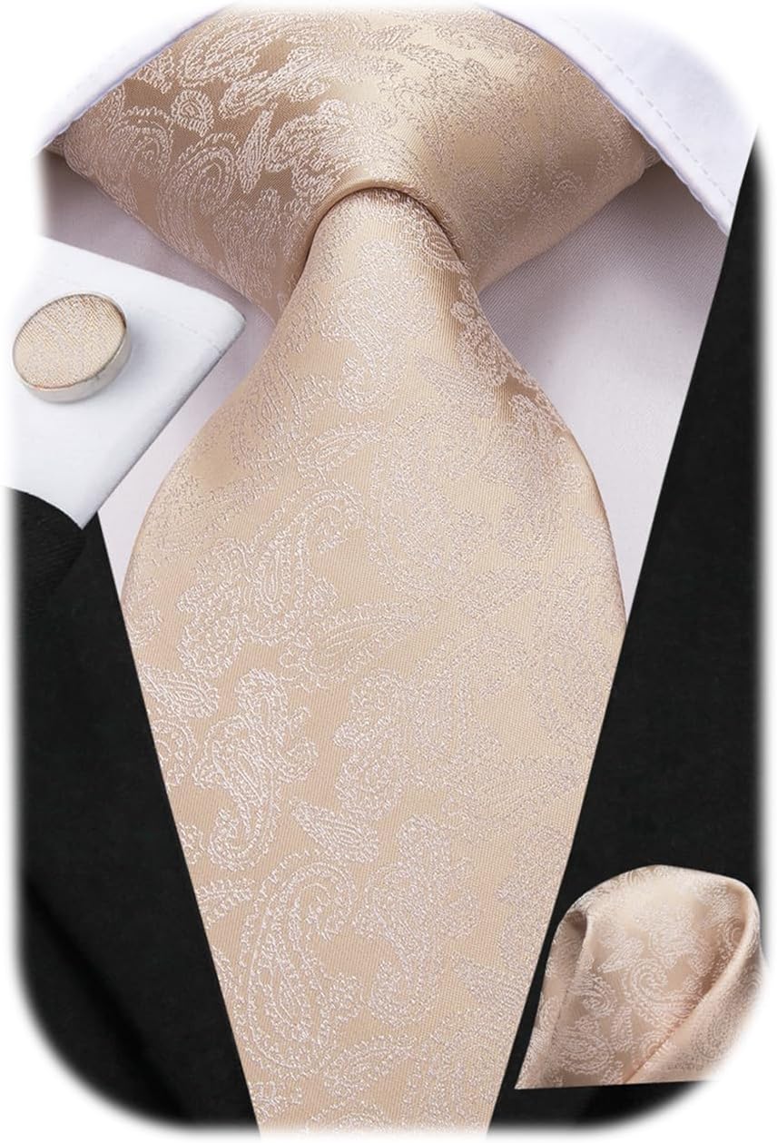 Hi-Tie Paisley Floral Ties Set for Men Silk Mens Stripes Necktie Pocket Square Cufflinks Set Formal Business