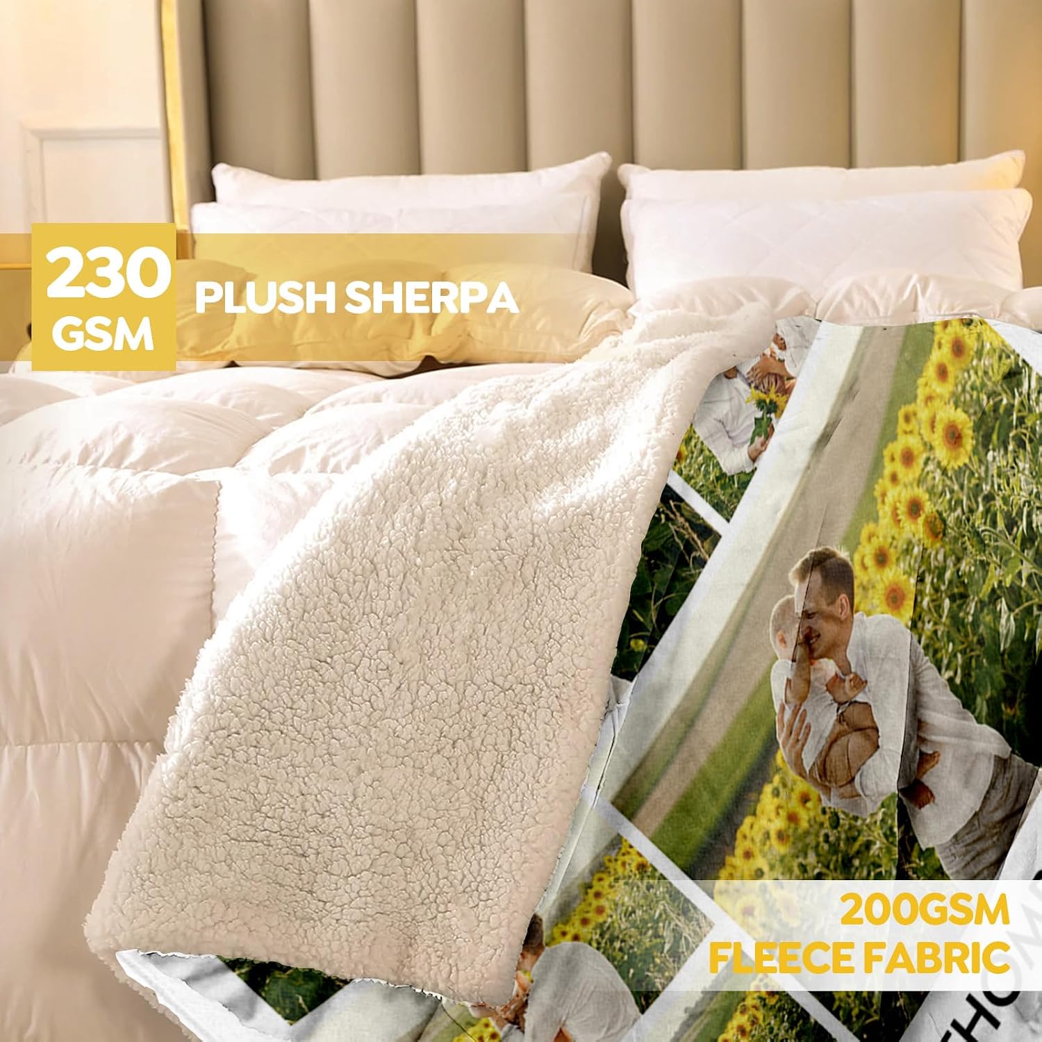 Custom Sherpa Fleece Photo Blanket, Soft Thick Warm Fluffy Throw for Couch, Bed - Customized Tapestry Blanket Family Winter Gifts for Couples, Mom, Dad, Kids - Color12