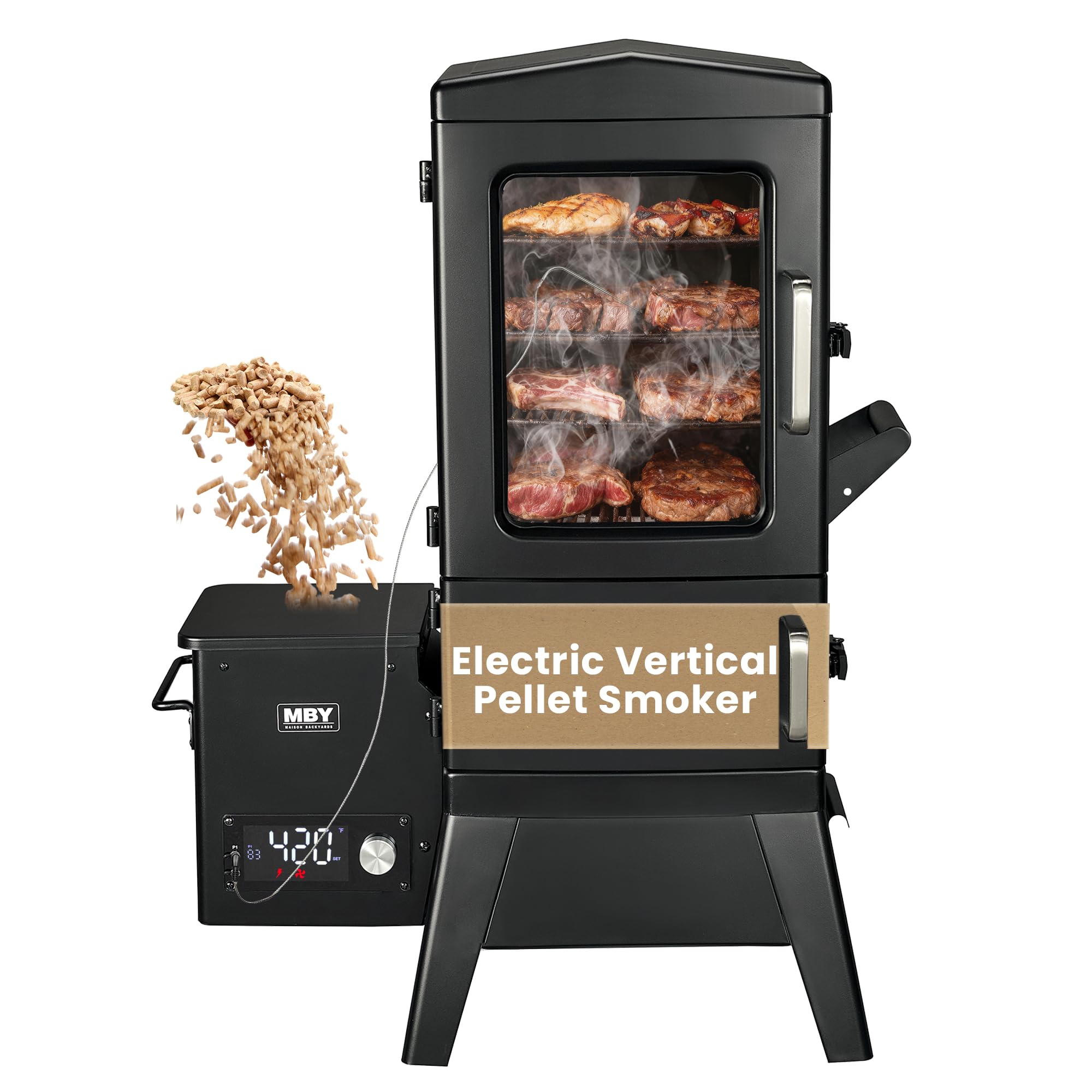 MAISON BACKYARDS 4-Rack Vertical Pellet Smoker with Cover & Probe