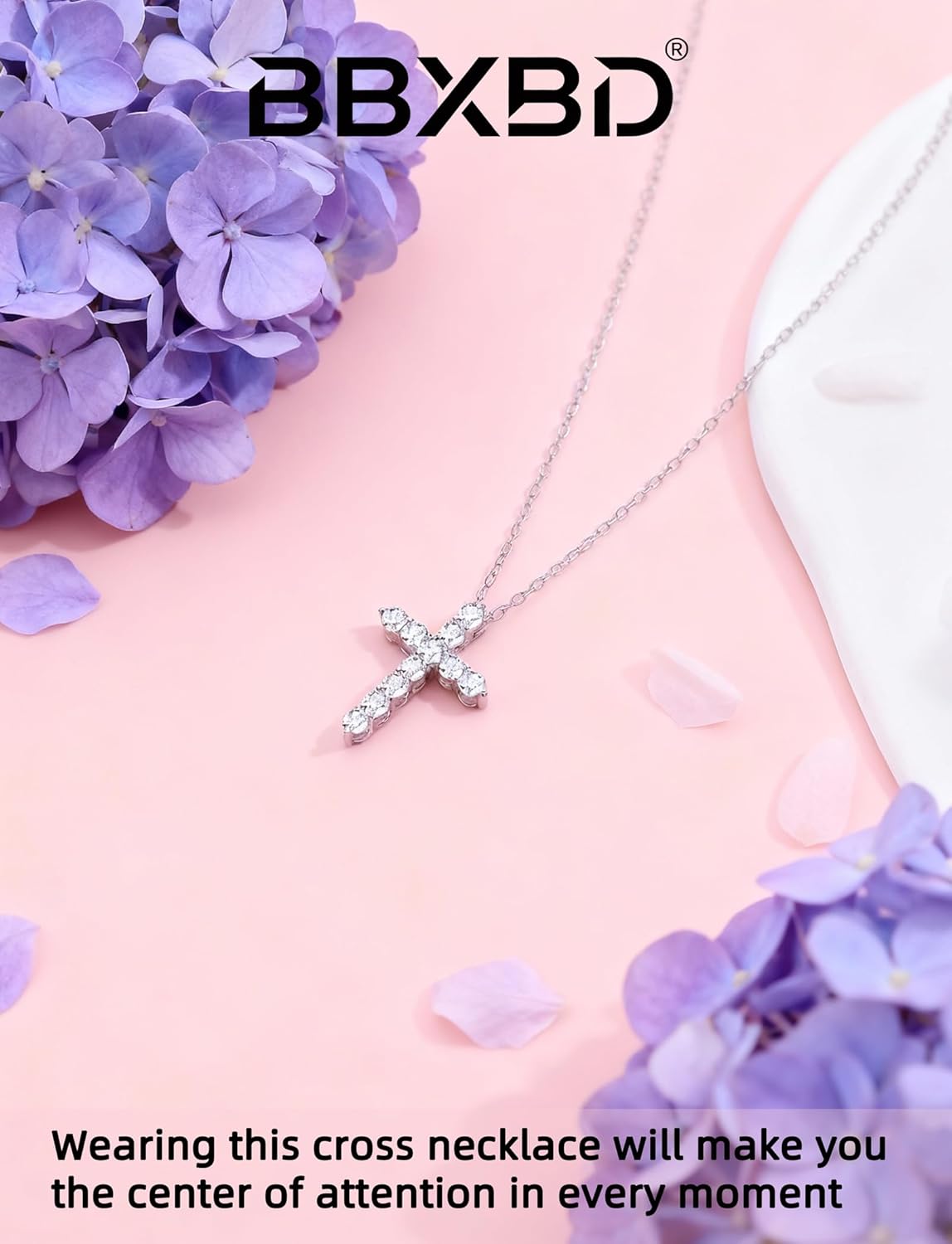 14k gold-plated Stainless steel Cubic Zirconia Silver Cross Necklace for Women Pendant with Chain 16"/18"+2" No Tarnish Perfect Jewelry Send Gifts box for Birthday Faith Valentine's Day - Image 5